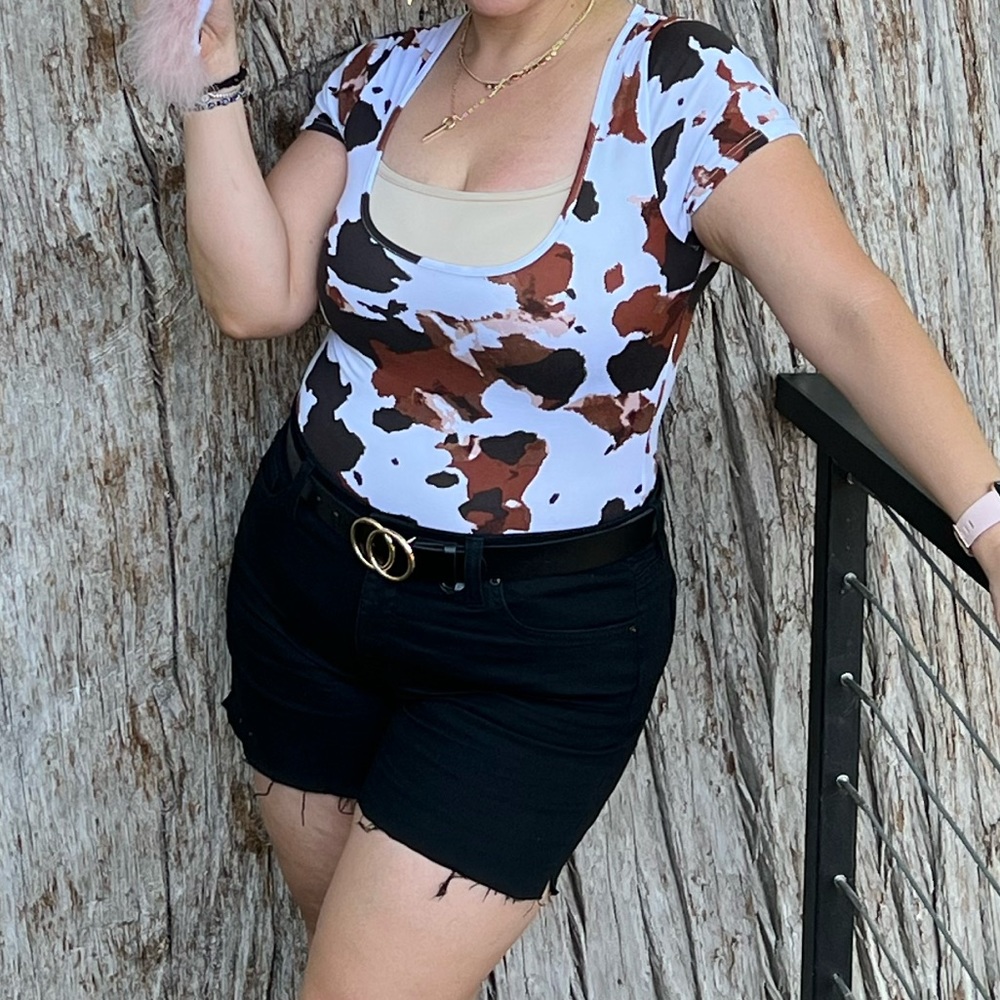 Brown spotted cow pattern body suit